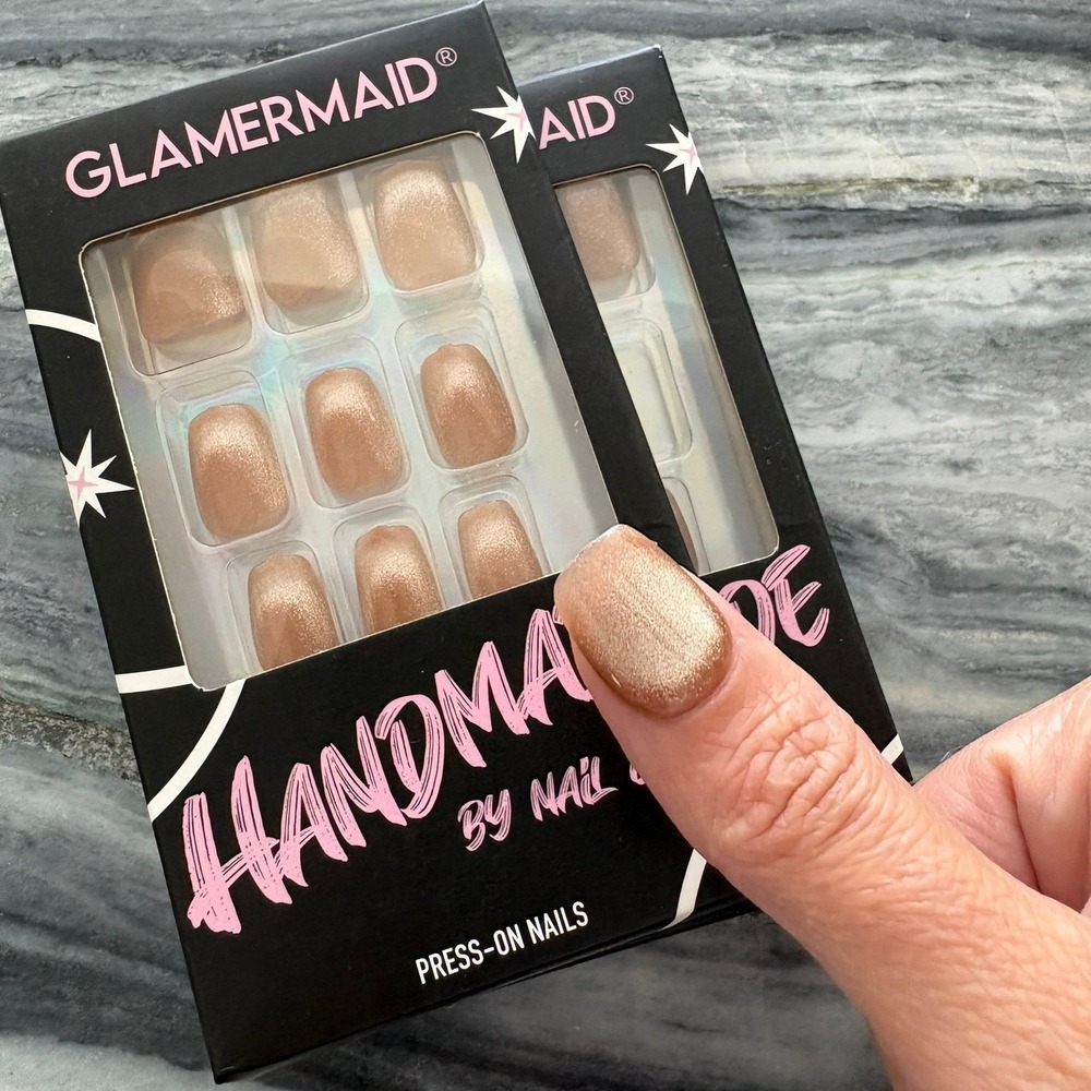 Glamermaid Handmade Press On Nails 2 Sets Champagne Gold Cat Eye Gel M302010422A - Picture 2 of 10